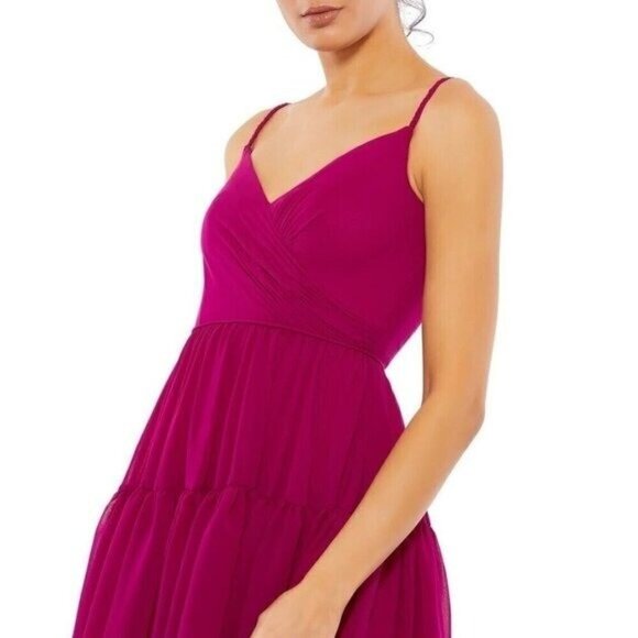 Mac Duggal Women’s Size 4 Fuchsia Pink SPAGHETTI STRAP FAUX WRAP Cocktail DRESS - Picture 3 of 9